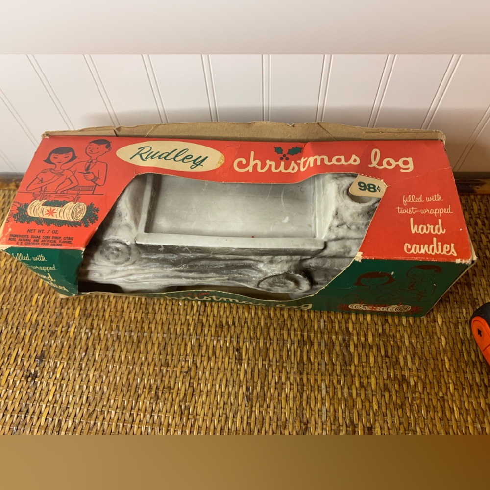 Ultra Rare Rudley Christmas Log Original Box from 1960’s Yule Tradition Retro